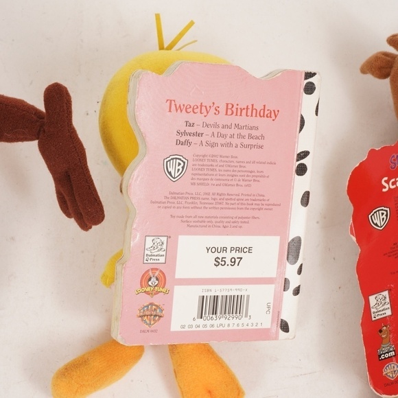 Dalmatian Press Scooby, Tweety, Taz Plush Stuffed Animals with Books Attached - Picture 9 of 13